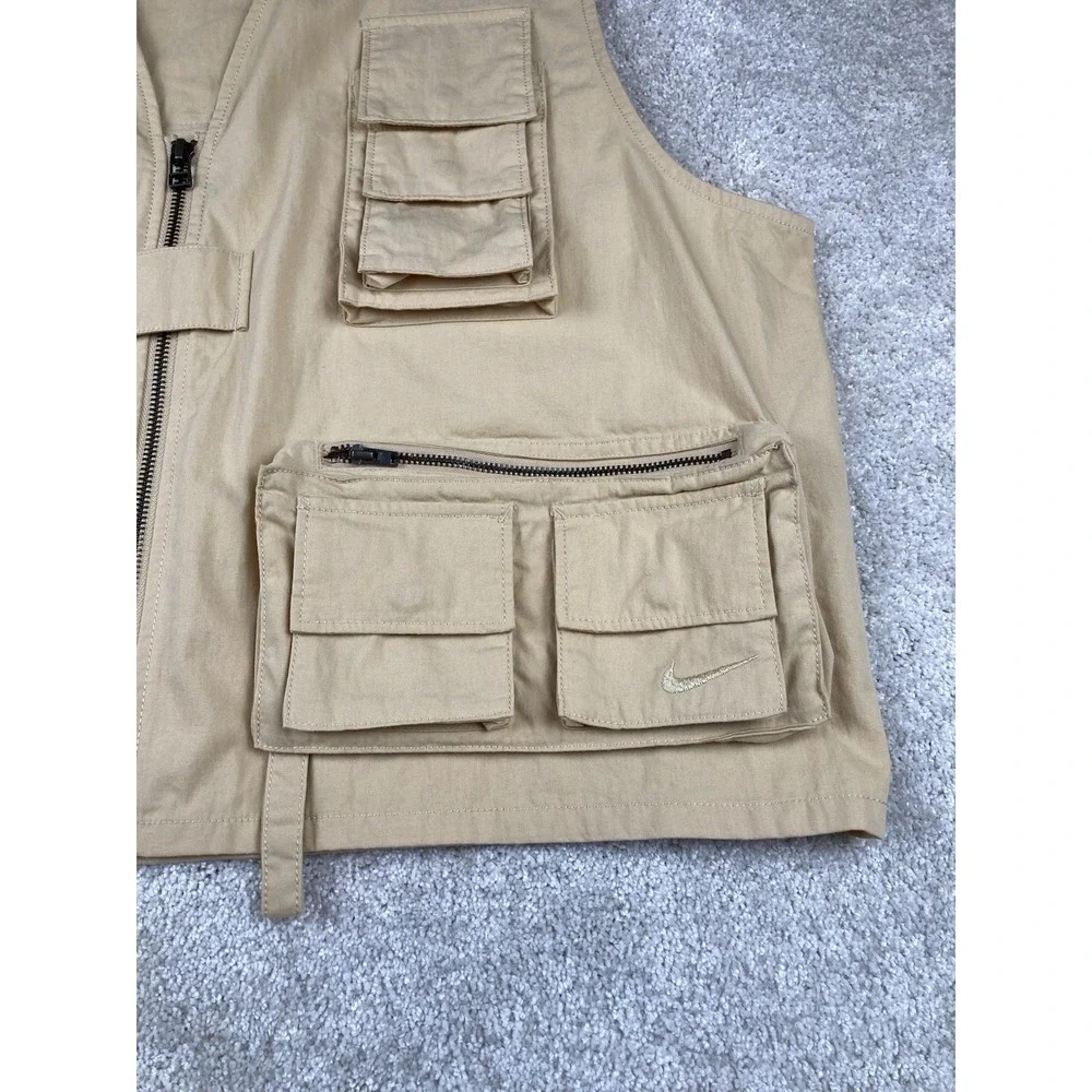 Nike Life Utility Vest Sesame Tan Full Zip Cargo Pockets FN3214-252 Size Large